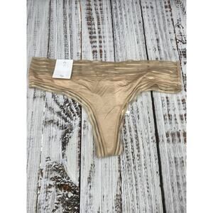 Calvin Klein Women Lace Trim Thong Nude Light Brown S NWT